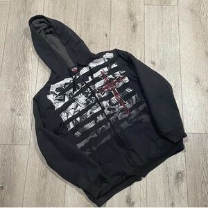 Vintage MMA Elite Hoodie Men’s Medium Fleece Full Zip Skull Cross Grunge Y2K